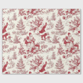 Red Christmas Toile Santa And Trees ラッピングペーパー (フラット)