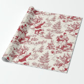 Red Christmas Toile Santa And Trees ラッピングペーパー (アンロールド)