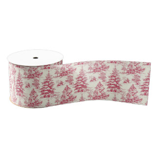 Red Christmas Toile Wrapping Paper グログランリボン