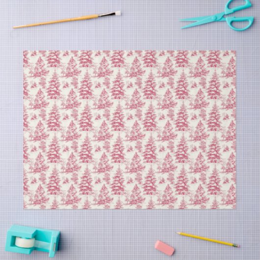 Red Christmas Toile Wrapping Paper 薄葉紙 (クラフト)