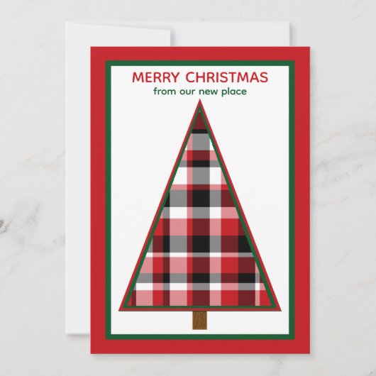 Red Christmas Tree Change of Address Invitations シーズンカード (正面)