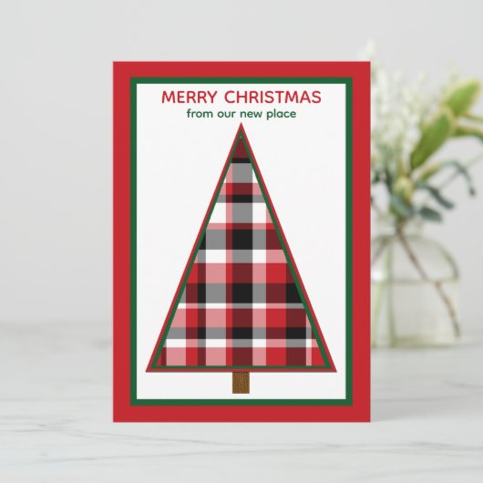 Red Christmas Tree Change of Address Invitations シーズンカード (スタンド正面)