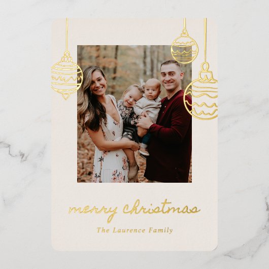 Red Christmas Tree Doodle Coquette Bow Gold 箔シーズンカード (正面)