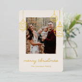 Red Christmas Tree Doodle Coquette Bow Gold 箔シーズンカード (立ち正面)