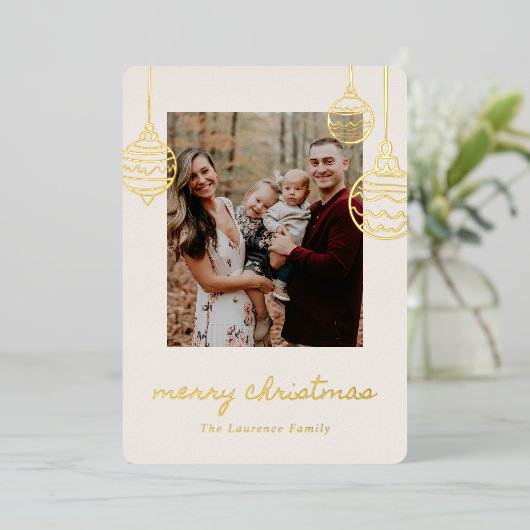 Red Christmas Tree Doodle Coquette Bow Gold 箔シーズンカード (立ち正面)