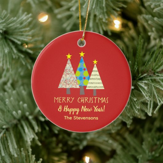 Red Christmas Tree Family Name セラミックオーナメント (ツリー)