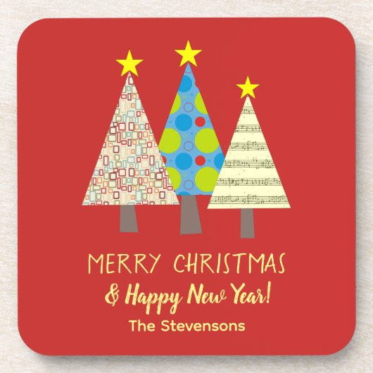 Red Christmas Tree Personalized コースター (正面)