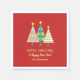 Red Christmas Tree Personalized スタンダードカクテルナプキン