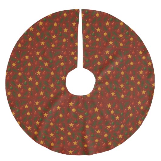 Red Christmas Tree Skirt – Classic Holiday Pattern ブラッシュドポリエステルツリースカート (正面)