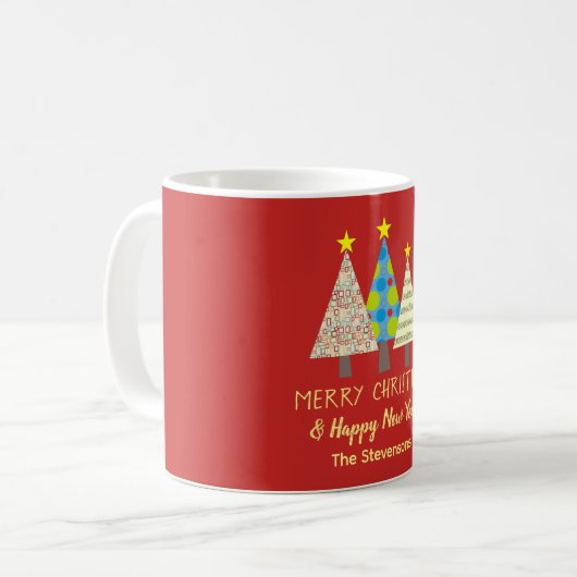 Red Christmas Trees Personalized コーヒーマグカップ (正面左)