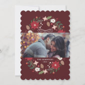 Red Christmas Wreath Floral Holiday Photo Card 招待状 (正面)