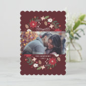 Red Christmas Wreath Floral Holiday Photo Card 招待状 (スタンド正面)