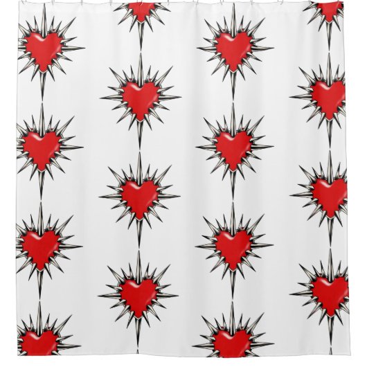 Red Chrome Spiked Heart Shower Curtain シャワーカーテン (正面)