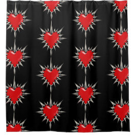 Red Chrome Spiked Heart Shower Curtain シャワーカーテン