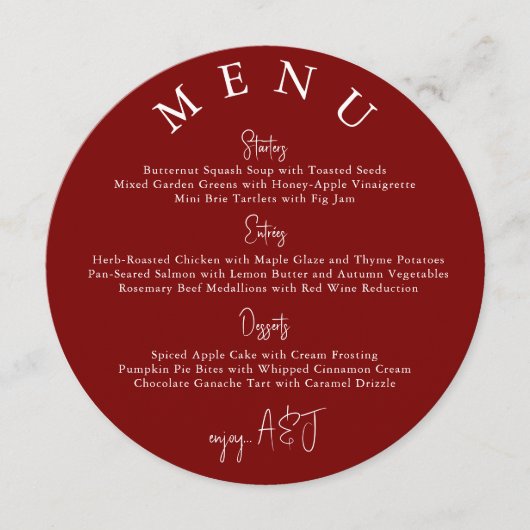 Red Circle Modern Simple Wedding Menu メニュー (正面)