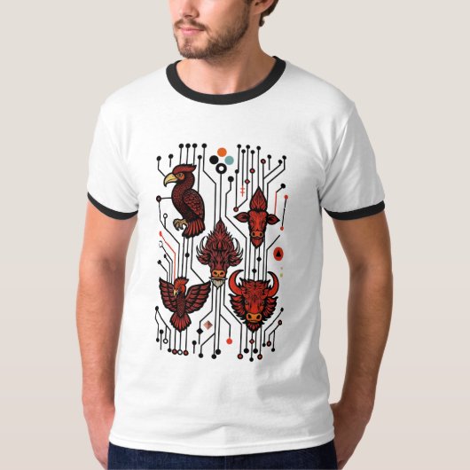 Red Circuitry Wildlife Tシャツ (正面)