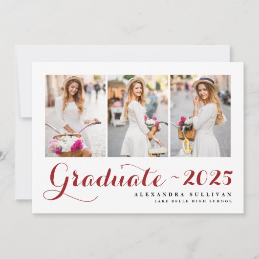 Red Class of 2025 Photo Collage卒業 招待状 (正面)