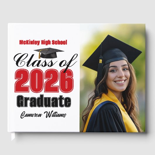 Red Class of 2026 Graduation Photo ゲストブック (正面)