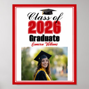 Red Class of 2026 Photo Custom Graduation Party ポスター