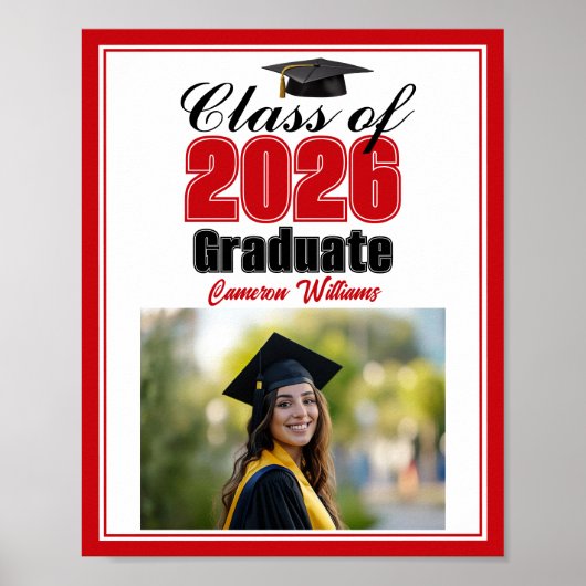 Red Class of 2026 Photo Custom Graduation Party ポスター (正面)