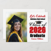 Red Class of 2026 Photo Graduation Party 招待状 (正面/裏面)