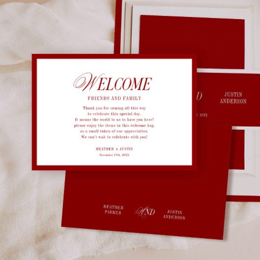 Red Classic Wedding Welcome Gift Bag Place Cards エンクロージャーカード