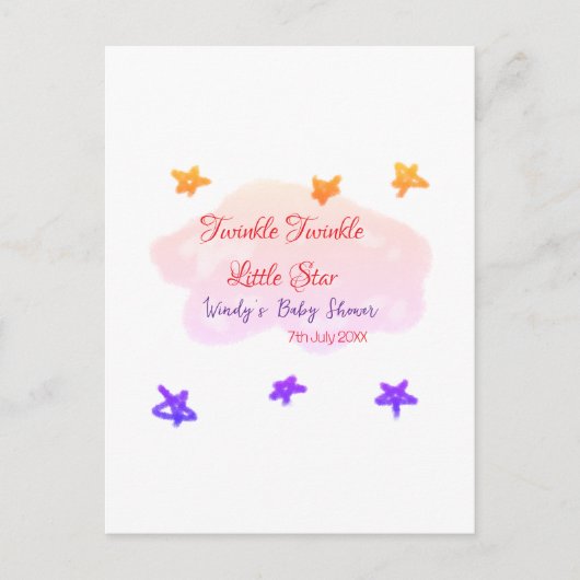 Red clouds twinkle Twinkle Little Star baby shower ポストカード (正面)