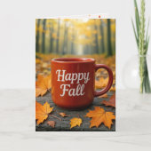 Red Coffee Mug With Autumn Leaves カード (正面)