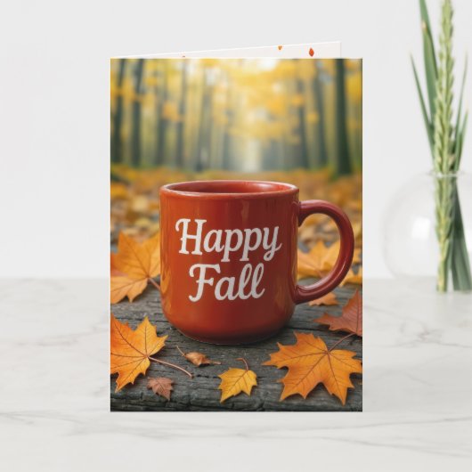 Red Coffee Mug With Autumn Leaves カード (正面)