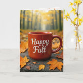Red Coffee Mug With Autumn Leaves カード (黄色い花)