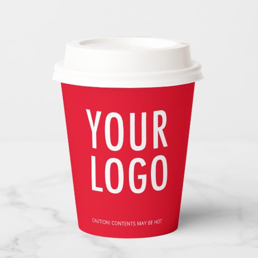 Red Coffee Paper Cups with Lids Business Logo 8 oz 紙コップ (正面)