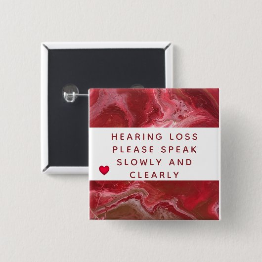 Red Copper Abstract Heart Hearing Loss 2 Inch 缶バッジ (正面&裏面)