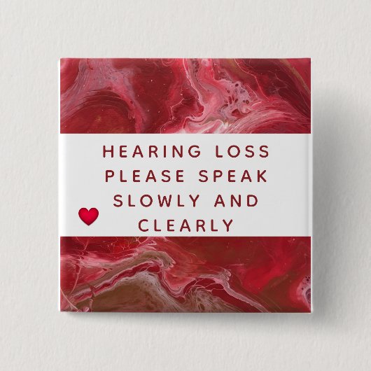 Red Copper Abstract Heart Hearing Loss 2 Inch 缶バッジ (正面)