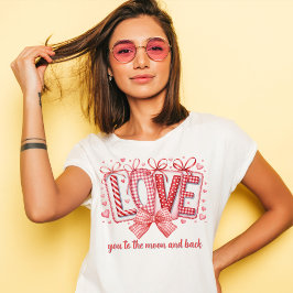 Red Coquette Bow and Love Letters Valentines Day トライブレンドＴシャツ