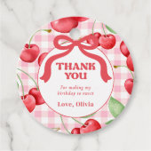 Red Coquette Bow Cherry Birthday Party Thank You フェイバータグ (正面)