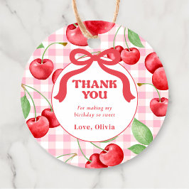 Red Coquette Bow Cherry Birthday Party Thank You フェイバータグ