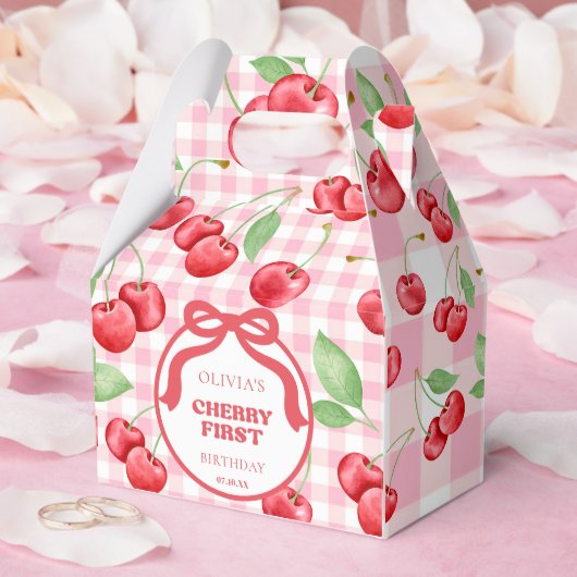 Red Coquette Bow Cherry First Birthday Party フェイバーボックス (ウェディング)