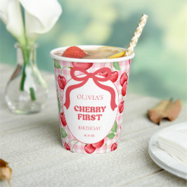 Red Coquette Bow Cherry First Birthday Party 紙コップ