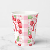 Red Coquette Bow Cherry First Birthday Party 紙コップ (左)