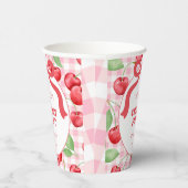 Red Coquette Bow Cherry First Birthday Party 紙コップ (右)