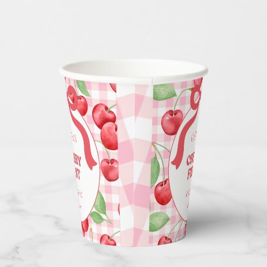 Red Coquette Bow Cherry First Birthday Party 紙コップ (右)