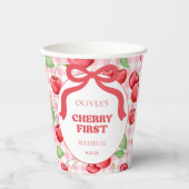 Red Coquette Bow Cherry First Birthday Party 紙コップ (正面)