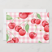 Red Coquette Bow Cherry First Birthday Party Photo 招待状 (裏面)