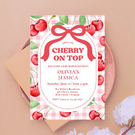 Red Coquette Bow Cherry On Top Baby Shower Party 招待状