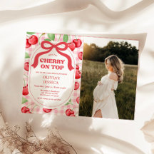 Red Coquette Bow Cherry On Top Baby Shower Photo