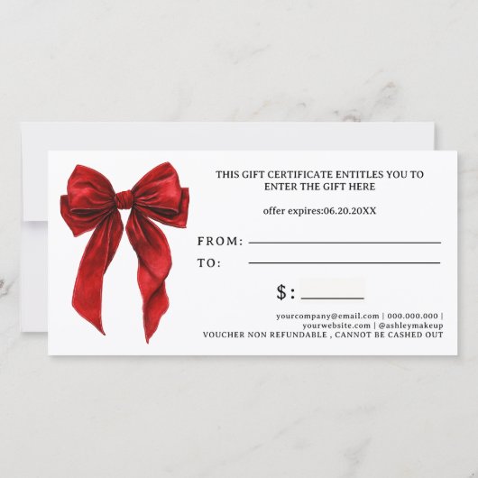 Red Coquette Bow Christmas logo gift certificate (裏面)