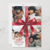 Red Coquette Bow Christmas Winter 5 Photo シーズンカード (正面)