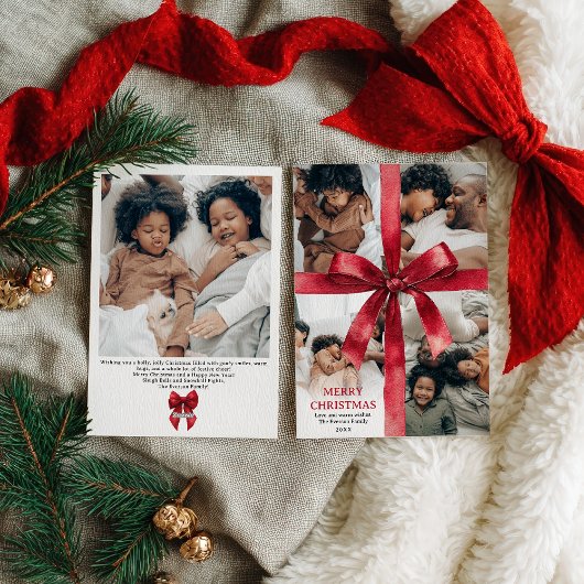 Red Coquette Bow Christmas Winter 5 Photo シーズンカード