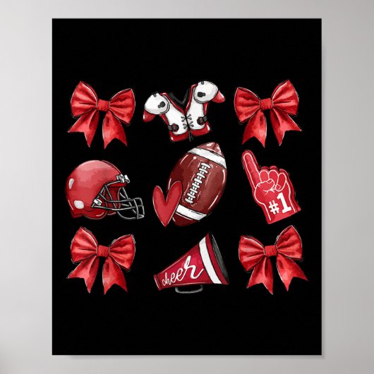 Red Coquette Bow Football Game Day Women Girls Kid ポスター (正面)