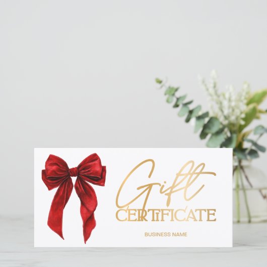Red Coquette Bow Gold logo gift certificate (スタンド正面)